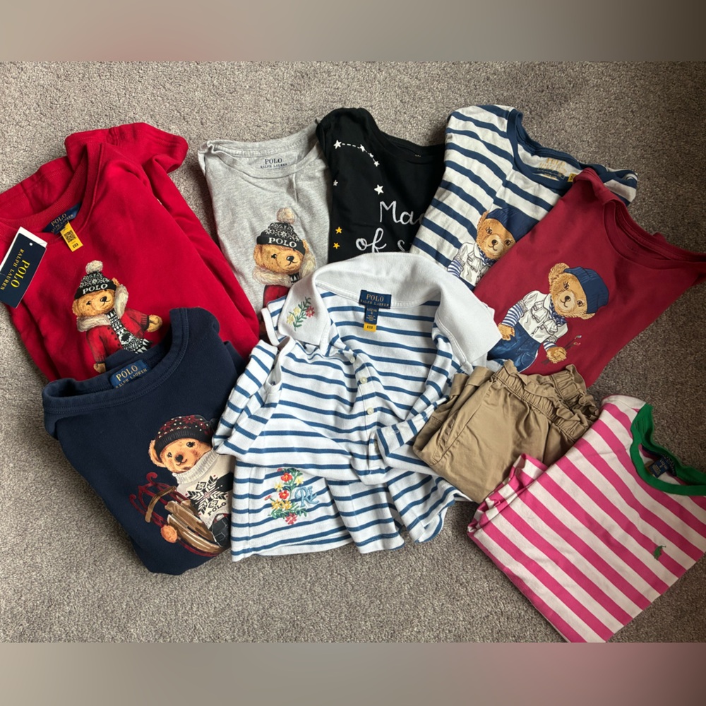 Polo by Ralph Lauren Kids Mixed Color Bear Graphic Tops and Stripe Set